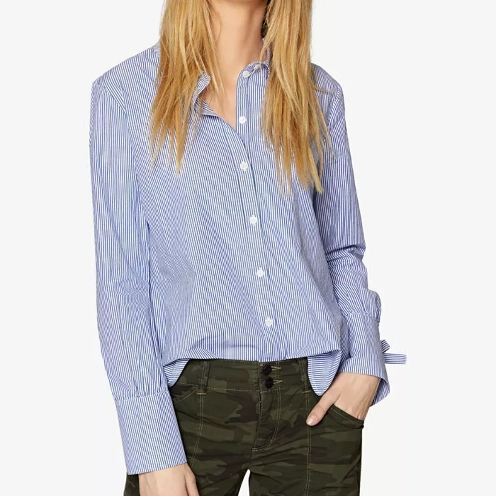 Sanctuary Laced-Back Striped Button Down Cotton Shirt Size Medium